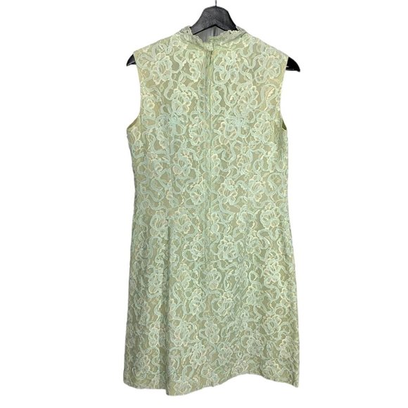 Vintage 60s Mint Green Lace Sleeveless Shift Above Knee Dress Medium - Picture 2 of 6